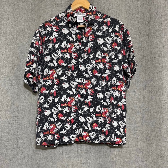 The Disney Store Other - Disney Store Men M Black 100% Silk Mickey Mouse Short Sleeve Button Up Shirt
